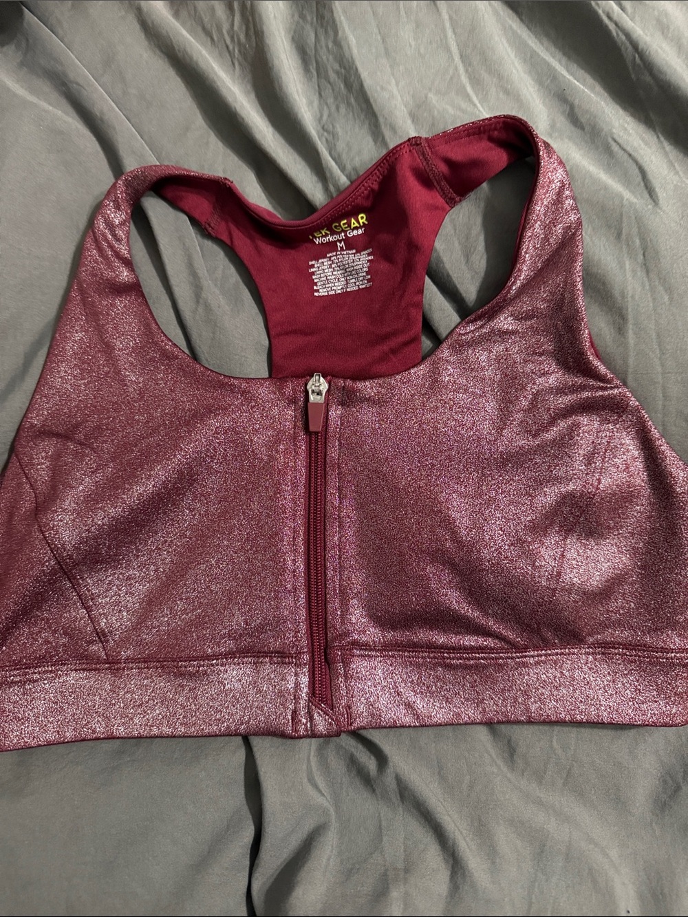 Tek gear Maroon Front-Zip Shimmery Sports Bra